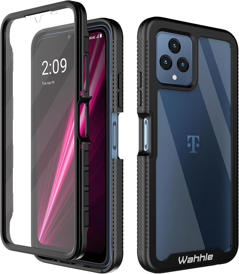 wahhle Compatible with T-Mobile Revvl 6 5G Case, Built in Screen Protector Full Body Shockproof Slim Fit Bumper Protective Phone Cover for T-Mobile Revvl 6X 5G Men Women-Black/Clear