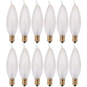 KOR Pack of 12  15 Watt Flame Tip Shape Frosted Candelabra Light Bulbs, E12 Base, 120V, Incandescent Dimmable. Warm White Color, 15W for Chandeliers, Pendants, Ceiling Fan and Sconces
