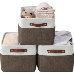 DECOMOMO Storage Baskets for Shelves - Fabric Closet Organizers and Storage Bins, Perfect Baskets for Organizing Closet Toys Nursery (Brown and White, XL - 3 Pack) (Extra Large/3P)