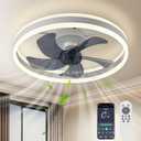 KINDLOV Low Profile Ceiling Fan with Light,6 Speeds and Dimmable,Flush Mount Ceiling Fans with Lights for Bedroom, Living Room,Kitchen,Modern Ceiling Fan,White