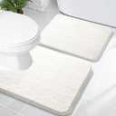 OLANLY Bathroom Rugs Sets 2 Piece, Soft Absorbent Chenille Bath Mats and U-Shaped Contour Toilet Mat Area Rug Set, Machine Washable Bath Carpet, Home Decor Accessories(24"x16"+24"x20", Ivory), 24" X 16" + U24" X 20"