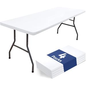 homing 4 Packs 6 Foot Rectangle Table Cloth, Waterproof Polyester Elastic Fitted Tablecloth, Washable Table Cover for Picnic, Camping, Outdoor (White, 30" x 72")