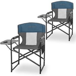 Heavy-Duty Director Camping Chair 2-Pack with Side Table, Blue