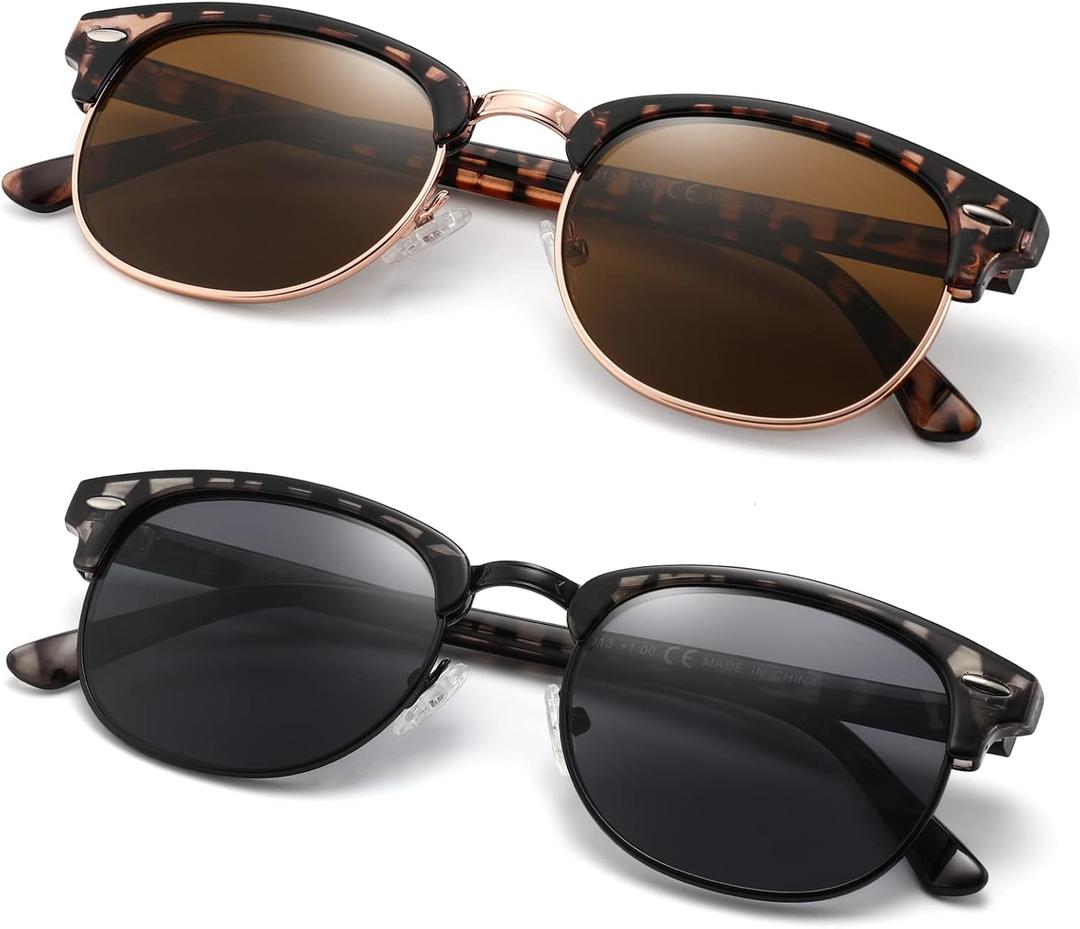 2 Pack Sunglasses Readers for Men Women Vintage Full Lens Reading Sunglasses Outdoor Magnifying Glasses NON BIFOCAL 2.25x