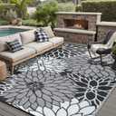 HUGEAR 8'x10' Outdoor Rug Waterproof Plastic Straw Rugs Large Black Reversible Floral Mat Floor Carpet for Camping RV Deck Entryance Porch Picnic Balcony Beach Backyard