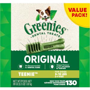 Greenies Original Teenie Dental Dog Treats, 36 oz. Pack (130 Treats)(BB: August 30, 2024)