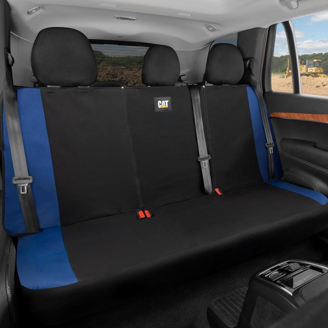 Cat Flexfit Blue Rear Seat Cover for Car  Durable Canvas & Mesh Design 60/40 Split Bench Protector for Cars, Trucks & SUVs  Back Seat Cover for Rear Bench  Interior Car Accessory