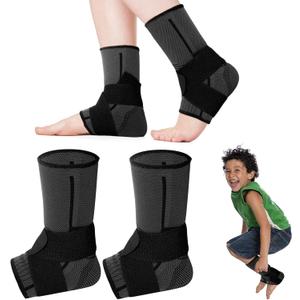 Tarpop 1 Pair Ankle Brace for Kids Compression Ankle Sleeves Adjustable Foot Support Brace Elastic Guard for Children Boys Girls Sports Running Jogging Dance Fitness Gymnastics(Black, X-Small)