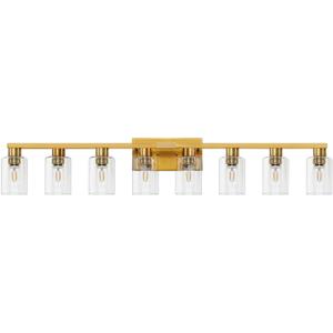 8 Light Bathroom Vanity Light Gold Bathroom Light Fixtures Brass Vanity Lights for Bathrrom 46 in Large Wall Sconce Brush Gold with Clear Glass Shade for Living Room