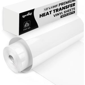 Lzerking Heat Transfer Vinyl White Htv Matte-12 x100ft Iron On Vinyl Roll for Cricut/Cameo Bundle, DIY Shirts, Bags, Socks, Shoes, Pillow and Other Frabic - Easy to Cut & Weed