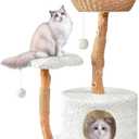 Easyego Modern Cat Tree, Aesthetic Wood Cat Tree Tower for Large Cats, Luxury Cat Condo with Scratching Posts and Flower Platforms, Cat Furniture by Easyego(Modern White) (35.5'')