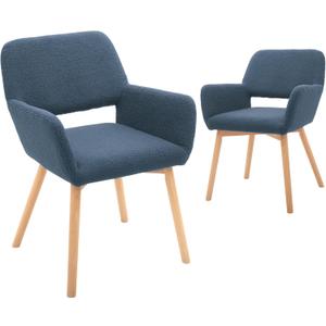 CangLong Upholstered Cushion Leisure Modern Living Dining Room Accent Arm Chairs Club Guest with Solid Wood Legs, Set of 2, Fleece Blue