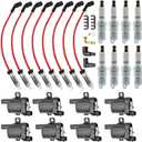 8PCS UF262 Round Ignition Coil Pack & 41-962 Spark Plugs & Spark Plug Wires Set Compatible with Chevrolet Express 4.3 4.8 5.0 5.3 2003-2007 Harness GMC Sierra 1500 Replace# D585 19005218 748UU