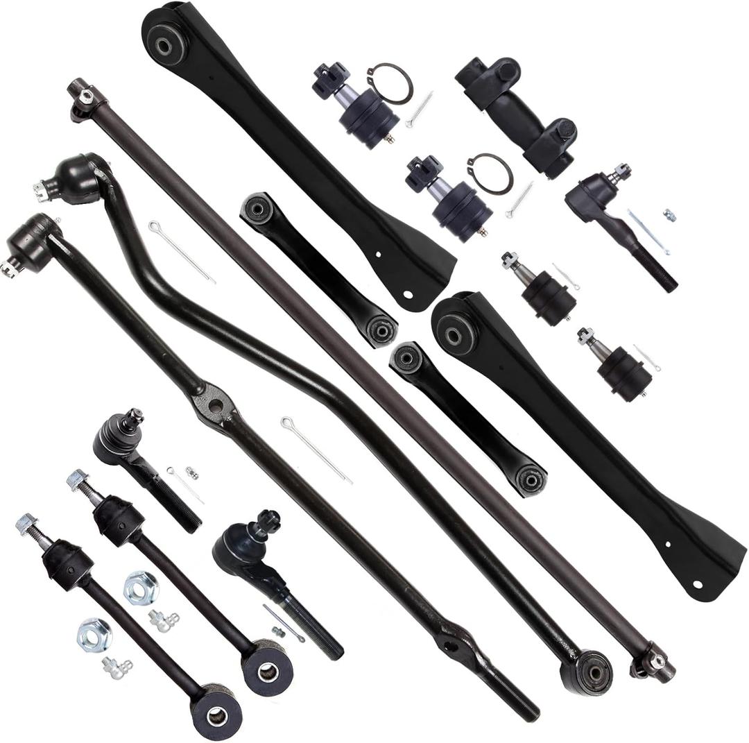 ECCPP 17PC Upper Lower Ball Joint Control Arm Tie Rod End Sway Bar End Link Tie Rod End Adjusting Sleeve Track Bar Compatible with 1997-2006 for Jeep Wrangler Suspension Kit