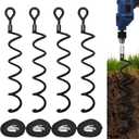 16.3 Inch Spiral Ground Anchor Stake High Durable Earth Anchor Kit for Tents, Trampolines, Garden Fencing, Sheds, Swings, and Dog Tie Out Stake (Black 4 Pack)