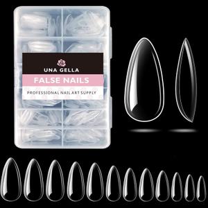 UNA GELLA Medium Almond Gel Nail Tips, 504PCS Clear Fake Nails Tips Shape Full Cover Acrylic Gel Nail Extension For Diy Home Salon 12 Sizes