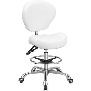 Kaleurrier Adjustable Height Drafting Stool Drafting Chair with Backrest & Foot Rest,Swivel Rolling Stools for Work Studio Dental Office Salon Kitchen Counter Tall Home Desk Chairs (White), 25.2D x 25.2W x 41H in