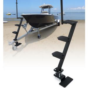 Heavy-Duty Boat Trailer Steps with Safety Grab Handle, Non-Slip Surface, Trailers Tongue Step Compatible with Most Deep V, Patent Pending, 4 Steps
