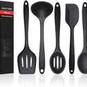 Silicone Kitchen Utensils Set, 5 PCS Heat Resistant Non Stick Cooking Tools, Silicone Spatula/Turner/Serving Spoon/Soup Ladle/Slotted Spoon, for Home and Camping