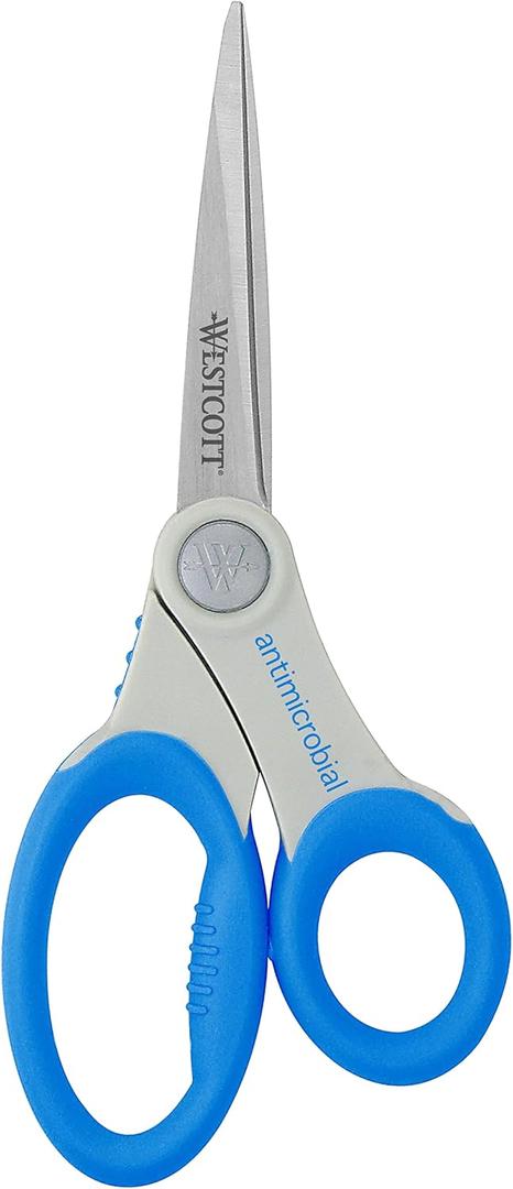 Westcott Soft Handle With Anti-microbial Protection, Blue, 8-inch Straight (14643)