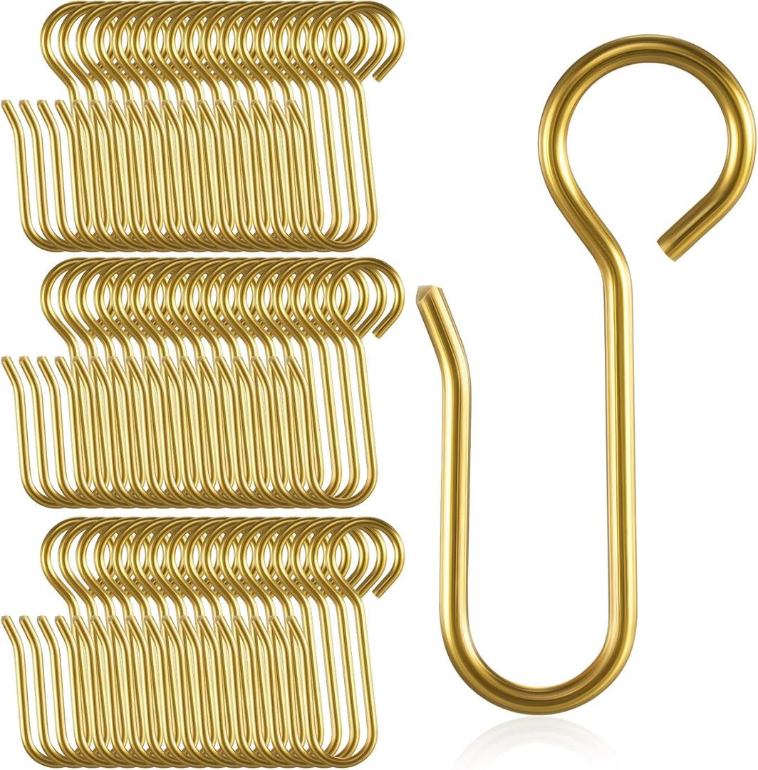 Jetec 60 Pcs Metal Curtain Track Hooks S Shaped Small Curtain Metal Drape Wire Hooks for Ceiling Drape Track (Gold)