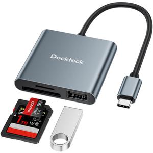 Dockteck SD Card Reader Adapter, 312MB/s SD4.0 Super Speed, USB3.1 SD/TF Card Reader, 3-Slot USBC to SD/Micro SD/USB A Memory Card Reader for UHS--SD/Micro SD/SDHC/SDXC/MMC, with OTG for Plug&Play