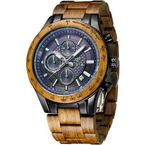 Men's Wood and Stainless Steel Watches, Chronograph 3 Dials Chronograph Quartz Casual Business Multifunctional Men's Wood Watches, Handmade (Acacia Metal)