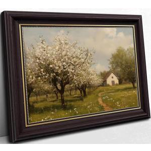 Framed Farmhouse Landscape Canvas Wall Art Vintage French Country Spring Natural Scenery Paintings Pictures Wall Decor Posters Printed Artwork Home Decoration