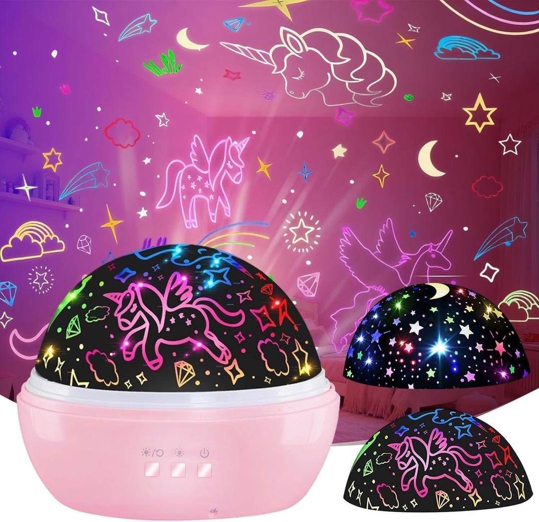 MINGKIDS Unicorn Toys Night Light for Toddler Girls,Unicorn Gifts Age 6-8,Unicorns and Starry Night Light Projector for Kids, Birthday Gift for 3-10 Year Olds Girls (Pink)