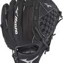 Mizuno Prospect PowerClose Youth Baseball Glove Series I V-Flex Notch I Parashock Palm Pad I Buttersoft Palm Liner (10.5"|All Positions|Ages 7-8, Black|Tartan Flex Web)
