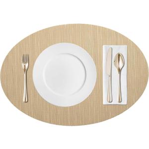 AHHFSMEI Placemats for Dining Table Woven Vinyl Plastic Place Mats Non-Slip Heat Insulation Stain Resistant Table Mats Washable Easy Clean 18.8x13 inches Placemats (Brown)