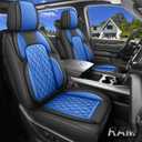 DuDuWang Car Seat Cover Custom Fit for Dodge Ram 1500 2500 3500 2009-2024 Faux Leather Seat Cover Set Compatible with Crew Quad Regular Cab Pickup Truck Cushions (Black & Blue, Full Set, Flat Rear)