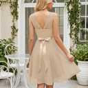 BeryLove Women's Short Prom Dresses for Teens Sleeveless Flowy A Line Wedding Guest Lace Formal Dress (Beige, XL)