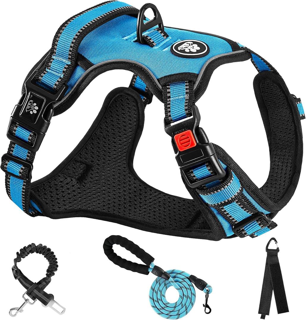 NESTROAD No Pull Dog Harness,Adjustable Oxford Dog Vest Harness with Leash,Reflective No-Choke Pet Harness with Easy Control Soft Handle for Small Medium Dogs(Medium,Blue) (Mneck 13-17" chest 17-25")