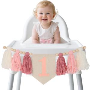 Handmade 1pc Boho 1st Birthday High Chair Banner Party Decoration For Girl Baby Shower Pink Wall Hangings Decorative For Kids Bedroom