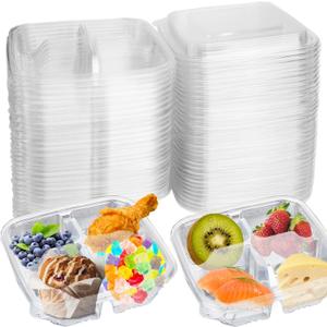 70 Pack Clear Bento Snack Food Containers,4-Compartment Meal Prep Lunch Containers with Lids,Food Storage Containers for office,work and travel