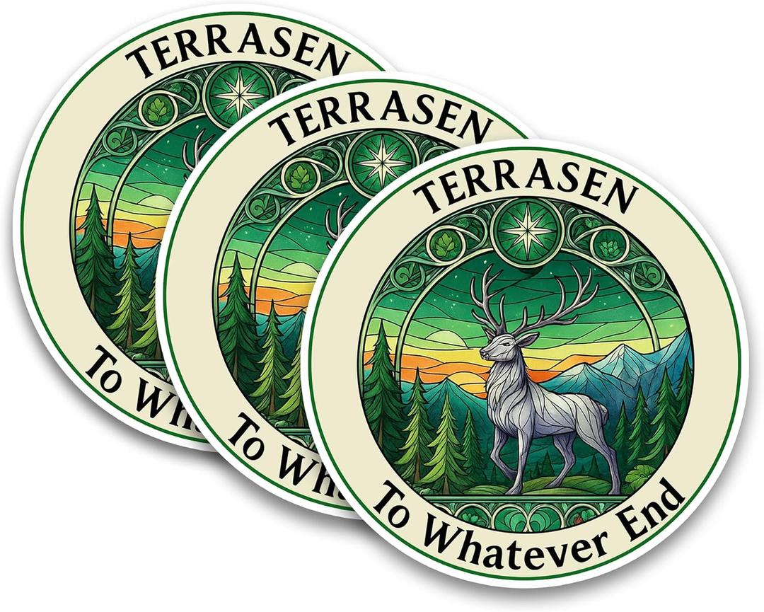 5 x Set 3Pcs Terrasen to Whatever End Sticker ACOTAR Bookish Gift, Book Club, Romantasy, Deer Waterproof 3 Inches Die-Cut Vinyl Decal for Water Bottle Laptop Phone Kindle Hard Hat for Friend Coworker