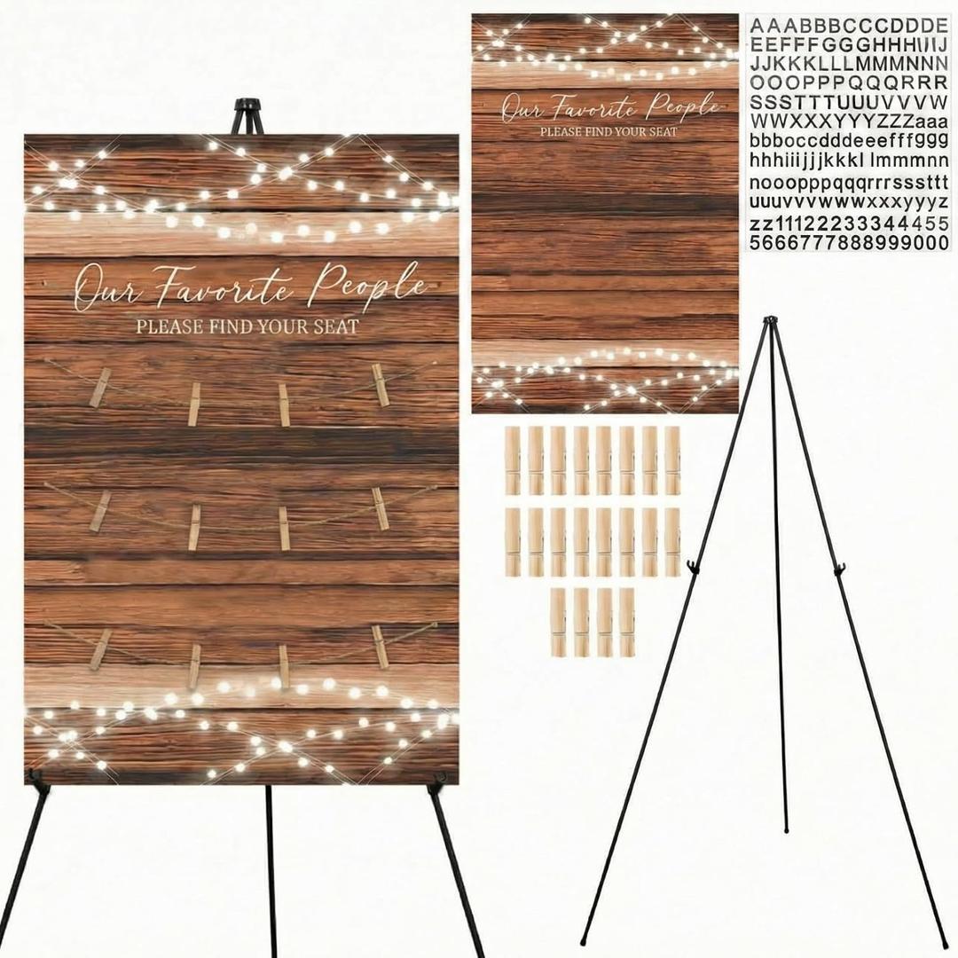 Pinkunn Wooden Wedding Seating Chart Board with Easel Display Stand 15.8 x 23.6 Inch Rustic Seating Chart Please Find Your Seat Sign for Engagement Baby & Bride Shower Wedding Sign Decor