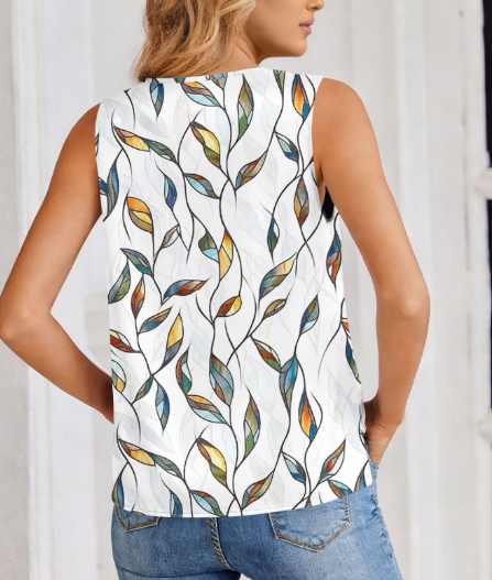 OGLCCG Women Summer Tank Tops Floral Printed V Neck Sleeveless Blouse Shirts Loose Fit Casual Business Work Tunic Cami Shirts,XL,White 3