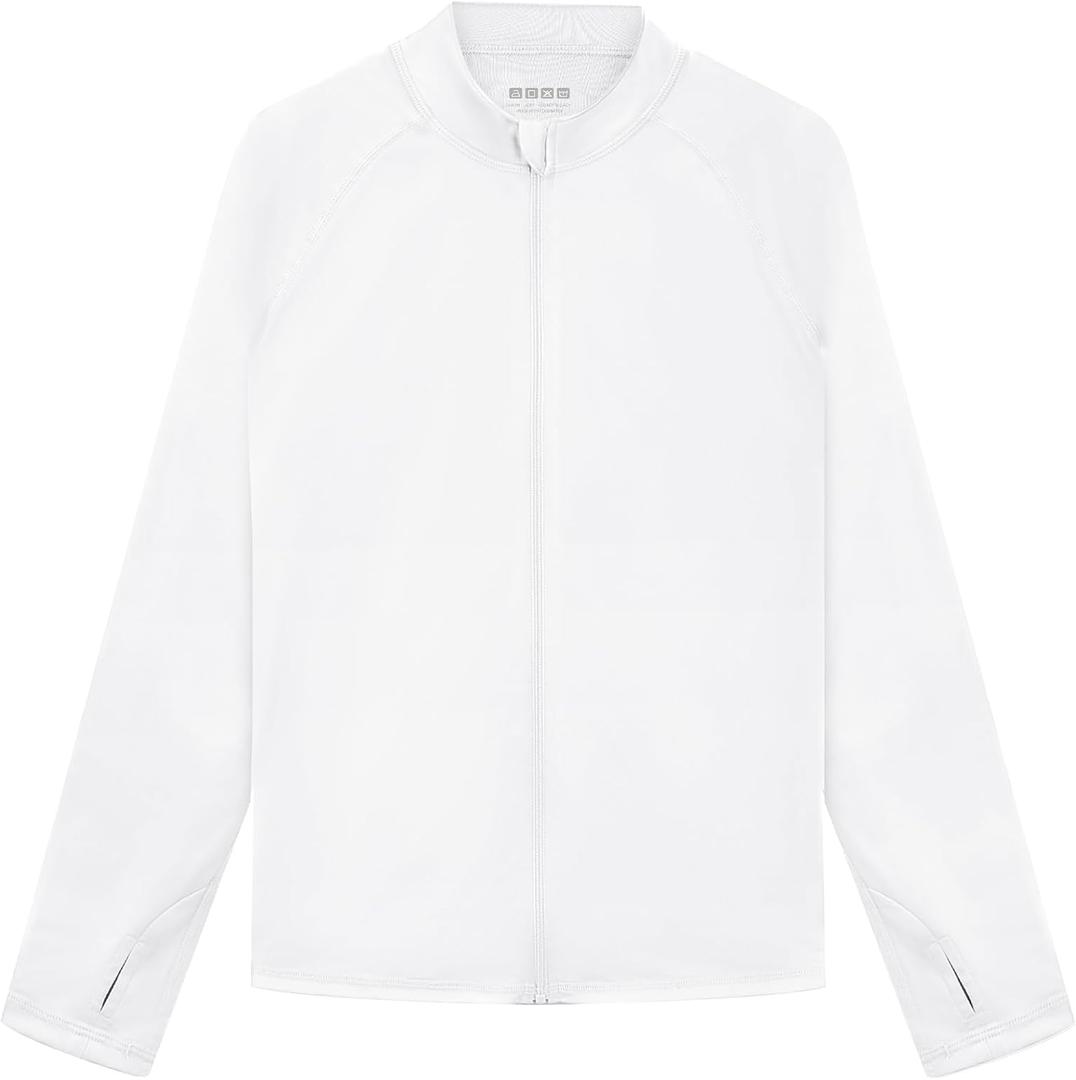 Boys Toddler Rash Guard Long Sleeve Zip Up UPF 50+ Sun Protection UV Shirts Quick Dry Kids SPF Swim Shirt Thumb Hole (X-Large, White)