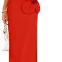 ZESICA Women's Summer Strapless Bodycon Maxi Dress 2026 Ribbed Knit Backless Floral Tube Cocktail Party Long Dresses (Red, XL)
