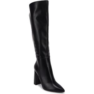 Juliet Holy Womens Pointed Toe Knee-high Boot Wide Calf Chunky Block Side Zipper Go-go Boots (7, Black)