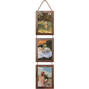 Lavezee 5x7 Picture Frames Collage Walnut Brown, 3 Opening 5 x 7 Hanging Picture Frames Vertical for 5 by 7 Inch Photos for Wall Decor