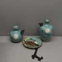 Ceramic Vase Set of 3 for Living Room Decoration, Chinese Classical Vases Set, Blue