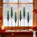 Honoson 6 Sets Flameless Christmas Tree Taper Candles with Holders Remote Control, LED Taper Candles AAA Battery Operated Flickering Candlesticks for Window Fireplace (Black,Classic Style)