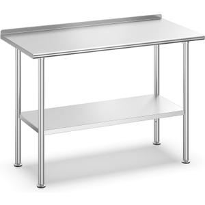 All-Stainless Steel Prep Table, 24 X 48 Inches, with Rounded-Corner Backsplash and Adjustable Undershelf, Heavy-Duty for Outdoor Use,Restaurants,Hotels,Workshops,Kitchens,Gardens, and Garages