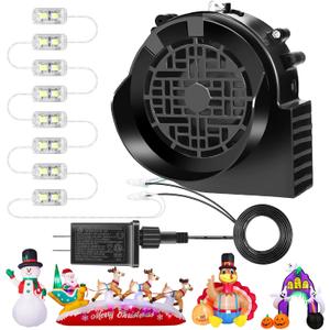Replacement 1.5A Air Blower Fan for Inflatables, 8 Bright LED Light with Waterproof 2.0A Adapter, 12V Motor for Blow Up Yard Christmas Thanksgiving Outdoor Holiday Decorations (Large, Black)