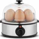 Elite Gourmet EGC724SS Easy Electric Poacher, Omelet Eggs & Soft, Medium, Hard-Boiled Egg Boiler Cooker with Auto Shut-Off and Buzzer, Measuring Cup Included, BPA Free, 7, Stainless Steel