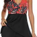 Bathing Suits for Women Tummy Control Plus Size Womens One Piece Swimsuit Athletic Swim Dress, Red Floral, 3XL