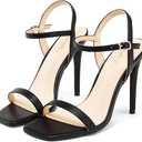 Elisabet Tang Women's High Heeled Sandals 4 Inch Strappy Sling Back Stiletto Open Square Toe Heels with Ankle Straps at Wedding Party Prom Work Dating, 8